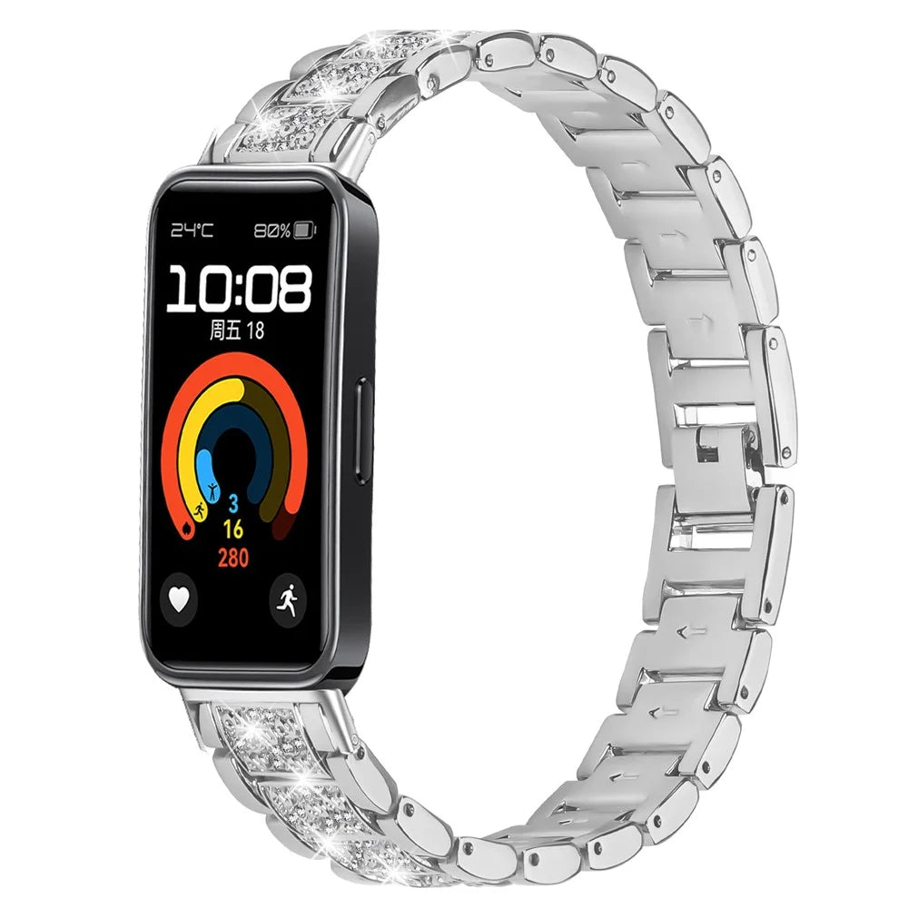 Zinc Alloy Slim Band for Huawei Band 10 / 9 / 8 Smart Watch Silver Strap with Rhinestones Decor - 2
