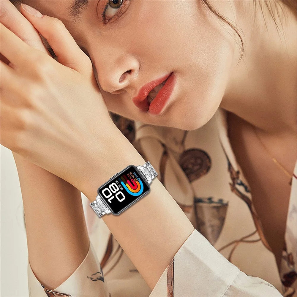 Zinc Alloy Slim Band for Huawei Band 10 / 9 / 8 Smart Watch Silver Strap with Rhinestones Decor - 3