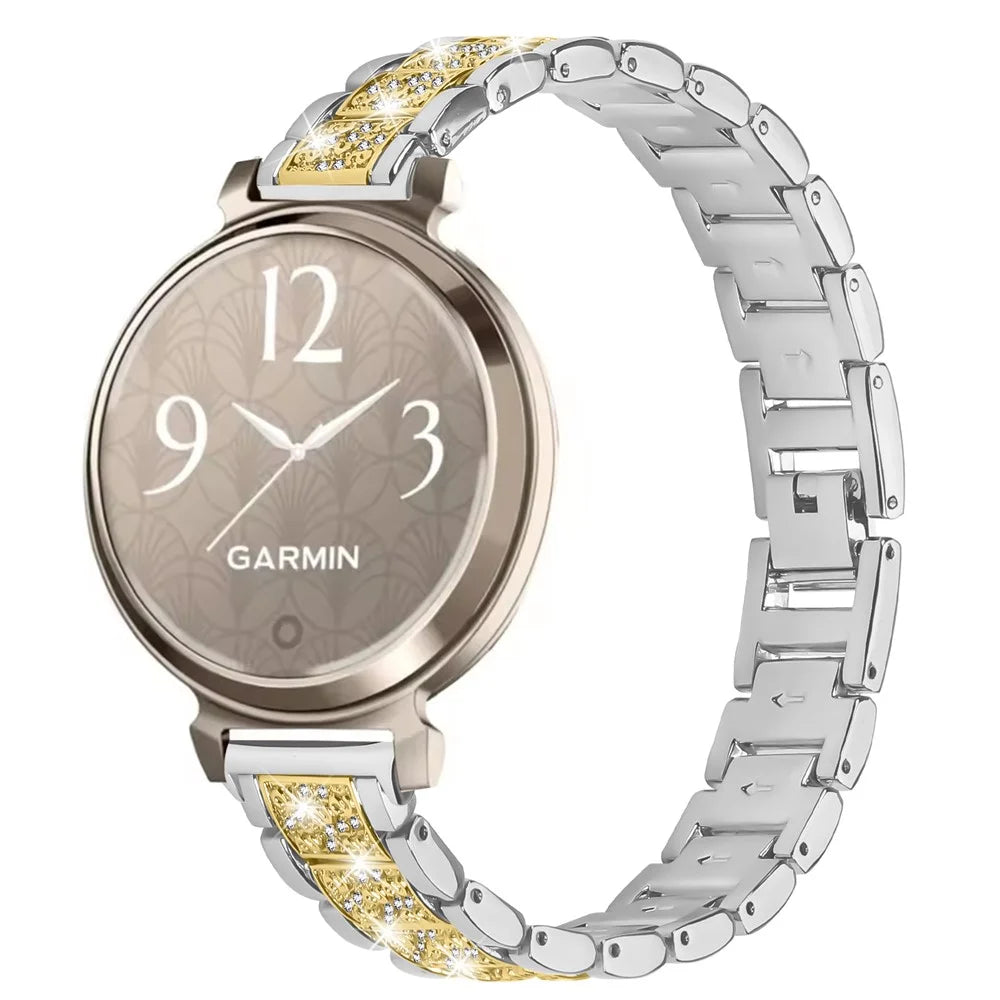Contrasting Color Slim Band for Garmin Lily 2 Metal Watch Strap with Rhinestones Decor - Silver / Gold - 2