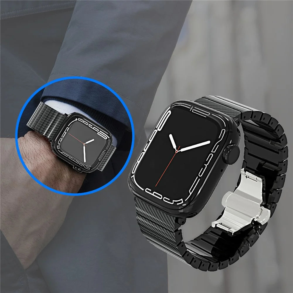 Bamboo Link Design PC Strap for Apple Watch Series 11 10 42mm  /  9 8 7 41mm  /  SE3 SE2 SE 6 5 4 40mm  /  3 2 1 38mm Slim Watch Band with Stainless Steel Buckle - Black - 5