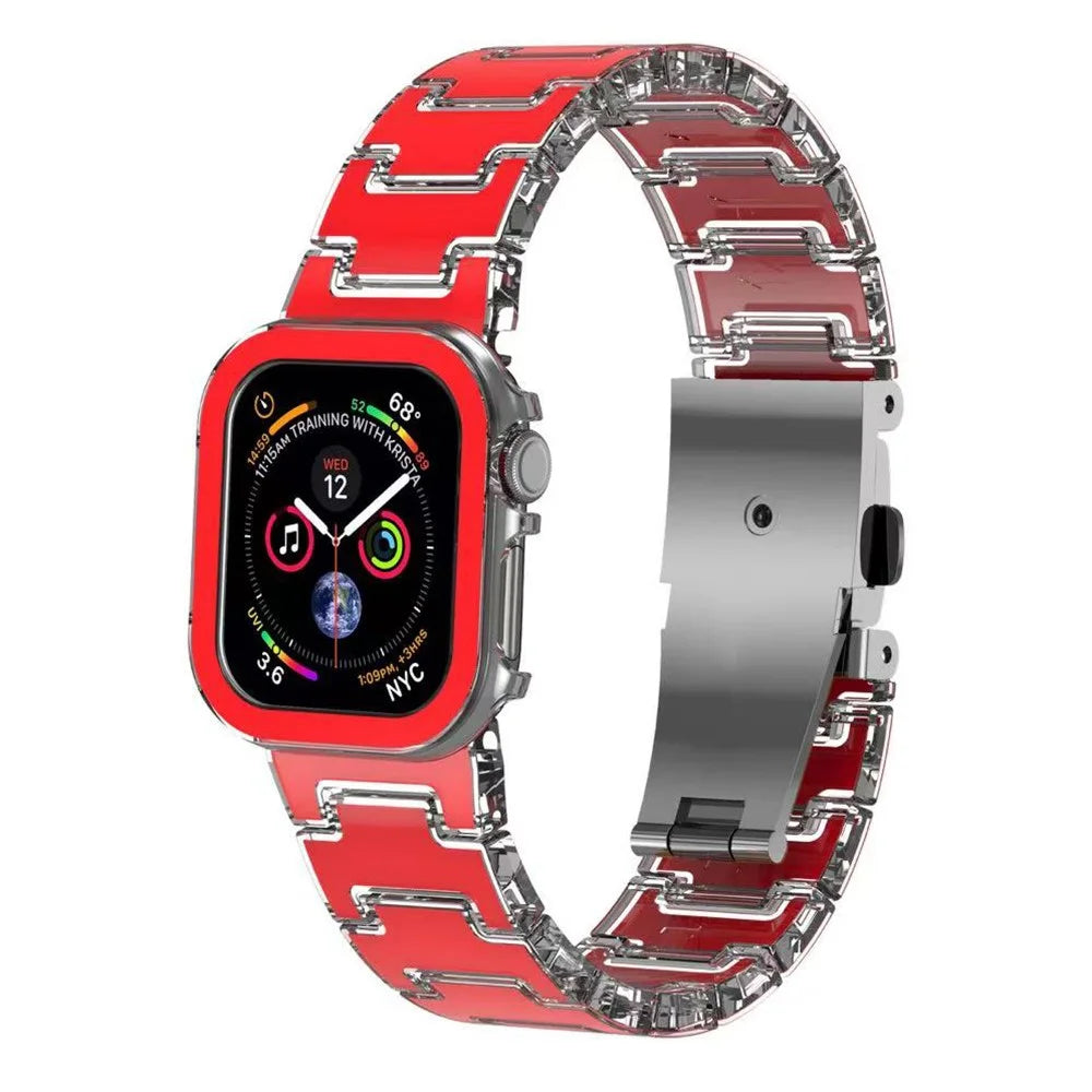 Lucky Color Design PC Band with PC Case for Apple Watch Series 11 42mm / 10 42mm Metal Buckle Replacement Watch Strap - Red - 1