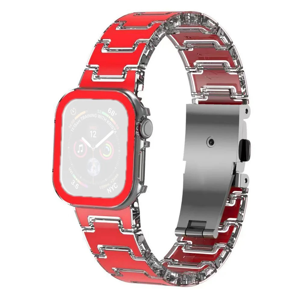 Lucky Color Design PC Band with PC Case for Apple Watch Series 11 42mm / 10 42mm Metal Buckle Replacement Watch Strap - Red - 2