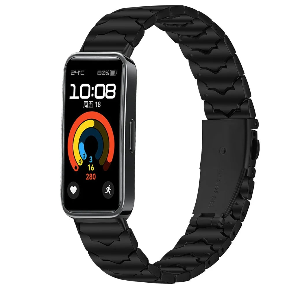 Bat Design Black Watch Strap for Xiaomi Smart Band 10 / 9 / 8 Stainless Steel Adjustable Band with Folding Clasp - 3