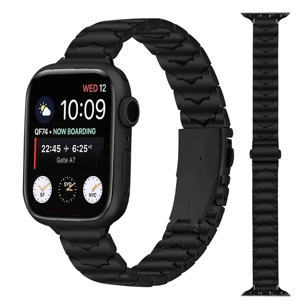 Bat Design Black Watch Strap for Apple Watch Ultra 3 2 1 49mm  /  Series 11 10 46mm  /  9 8 7 45mm  /  SE3 SE2 SE 6 5 4 44mm  /  3 2 1 42mm Stainless Steel Adjustable Band with Folding Clasp - 2