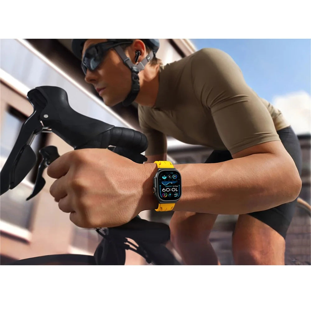 Groove Design Silicone Strap for Apple Watch Ultra 3 2 1 49mm  /  Series 11 10 46mm  /  9 8 7 45mm  /  SE3 SE2 SE 6 5 4 44mm  /  3 2 1 42mm Multi Hole Adjustable Watch Band - Yellow - 7