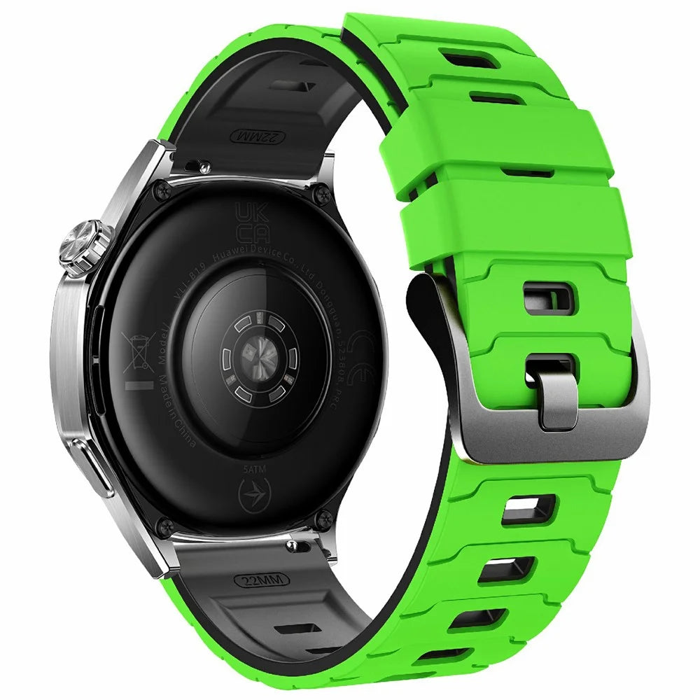 22mm Dual Color Silicone Strap for Huawei Watch GT 6 / 5 / 5 Pro / 4 46mm Armor Pattern Design Watch Band - Green / Black - 1