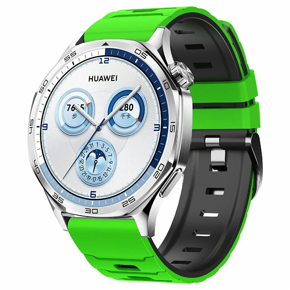 22mm Dual Color Silicone Strap for Huawei Watch GT 6 / 5 / 5 Pro / 4 46mm Armor Pattern Design Watch Band - Green / Black - 2