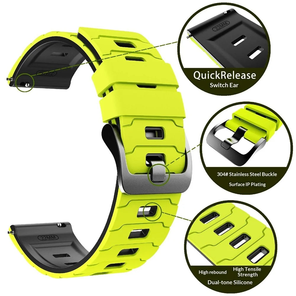 22mm Dual Color Silicone Strap for Huawei Watch GT 6 / 5 / 5 Pro / 4 46mm Armor Pattern Design Watch Band - Green / Black - 6