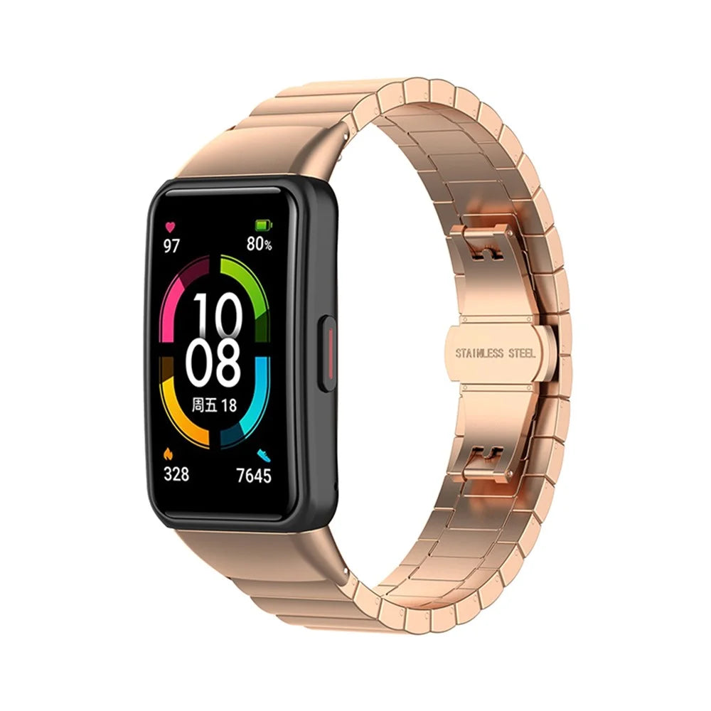 Stainless Steel One Bead Watch Band Wrist Strap Replacement for Huawei Band 6/Honor Band 6 - Rose Gold - 5