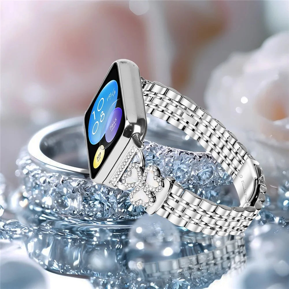 Silver Heart Clover Metal Band for Xiaomi Smart Band 10 Pro / 9 Pro / 8 Pro / Redmi Watch 6 / 5 / 4 Watch Strap 7-Bead Shiny Design - 5