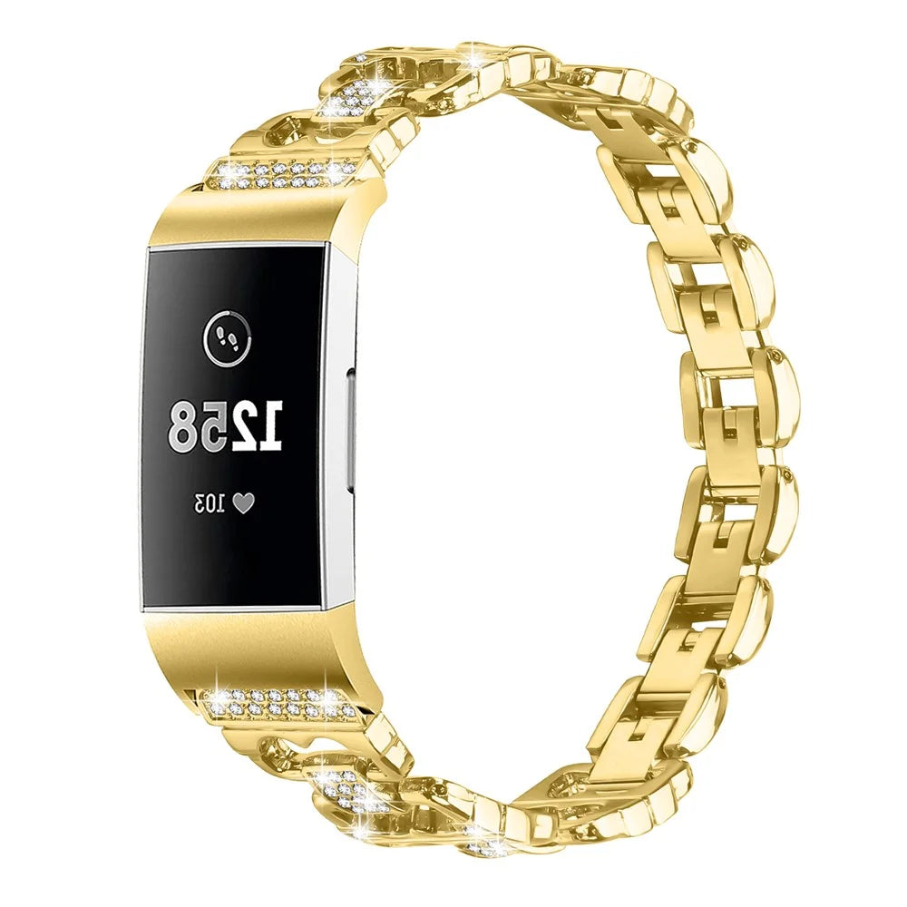 For Fitbit Charge 4 / 3 Zinc Alloy Watch Band Rhinestone Inlaid Replacement Metal Strap - Gold - 2