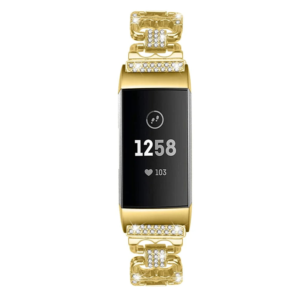 For Fitbit Charge 4 / 3 Zinc Alloy Watch Band Rhinestone Inlaid Replacement Metal Strap - Gold - 3