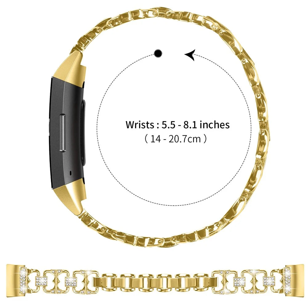 For Fitbit Charge 4 / 3 Zinc Alloy Watch Band Rhinestone Inlaid Replacement Metal Strap - Gold - 6