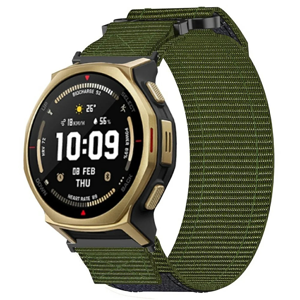 Nylon Watch Band for Huami Amazfit T-Rex 3 Pro 44mm Loop Fastener Strap - Army Green - 2
