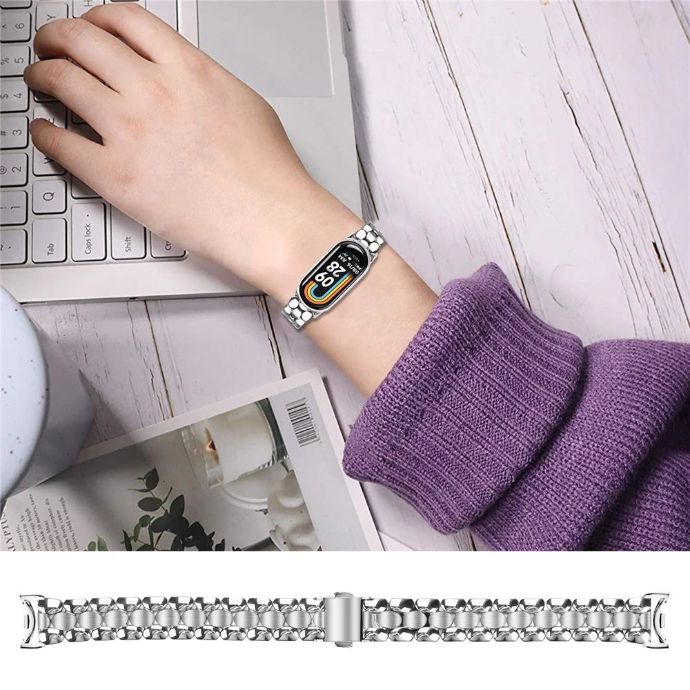 Metal Watch Band for Xiaomi Smart Band 10 / 9 / 8 Pearl-Shape Stainless Steel Silver Wrist Strap - 3
