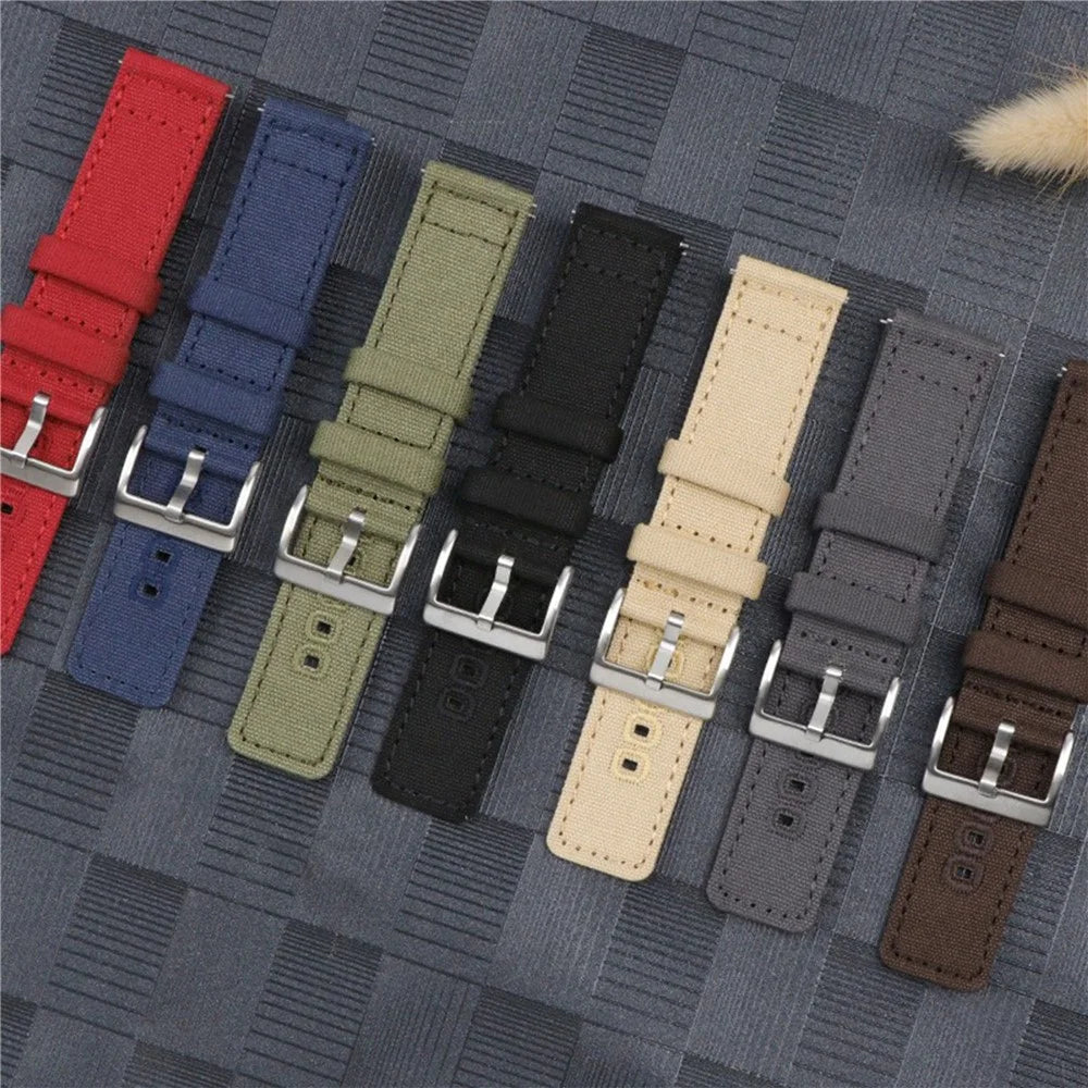 22mm Watch Band For Samsung Galaxy Watch3 45mm Canvas Pin Buckle Strap - Army Green - 7
