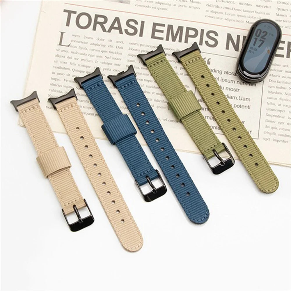 For Xiaomi Smart Band 10  /  9  /  8 Woven Nylon Watch Band Pin Buckle Strap - Army Green - 4