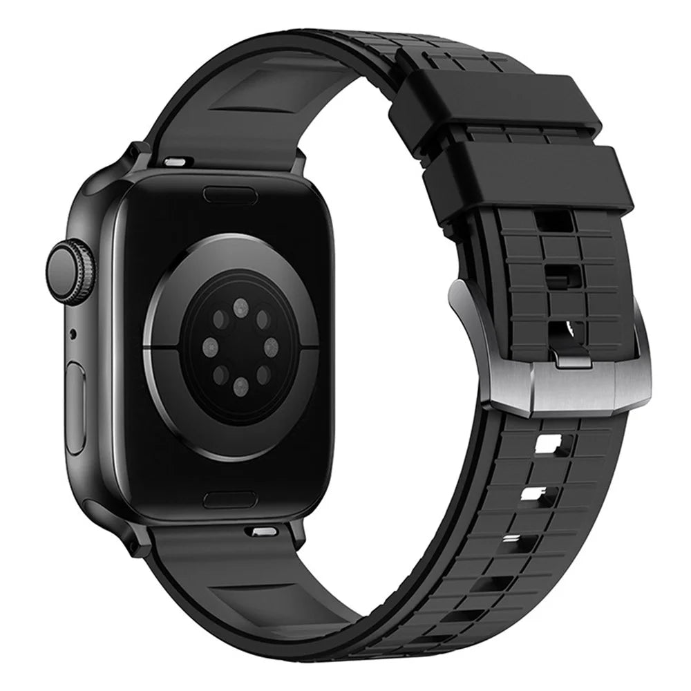 Fluorubber Strap for Apple Watch Ultra 3 2 1 49mm  /  Series 11 10 46mm  /  9 8 7 45mm  /  SE3 SE2 SE 6 5 4 44mm  /  3 2 1 42mm Quick Release Breathable Watch Band - Black - 1