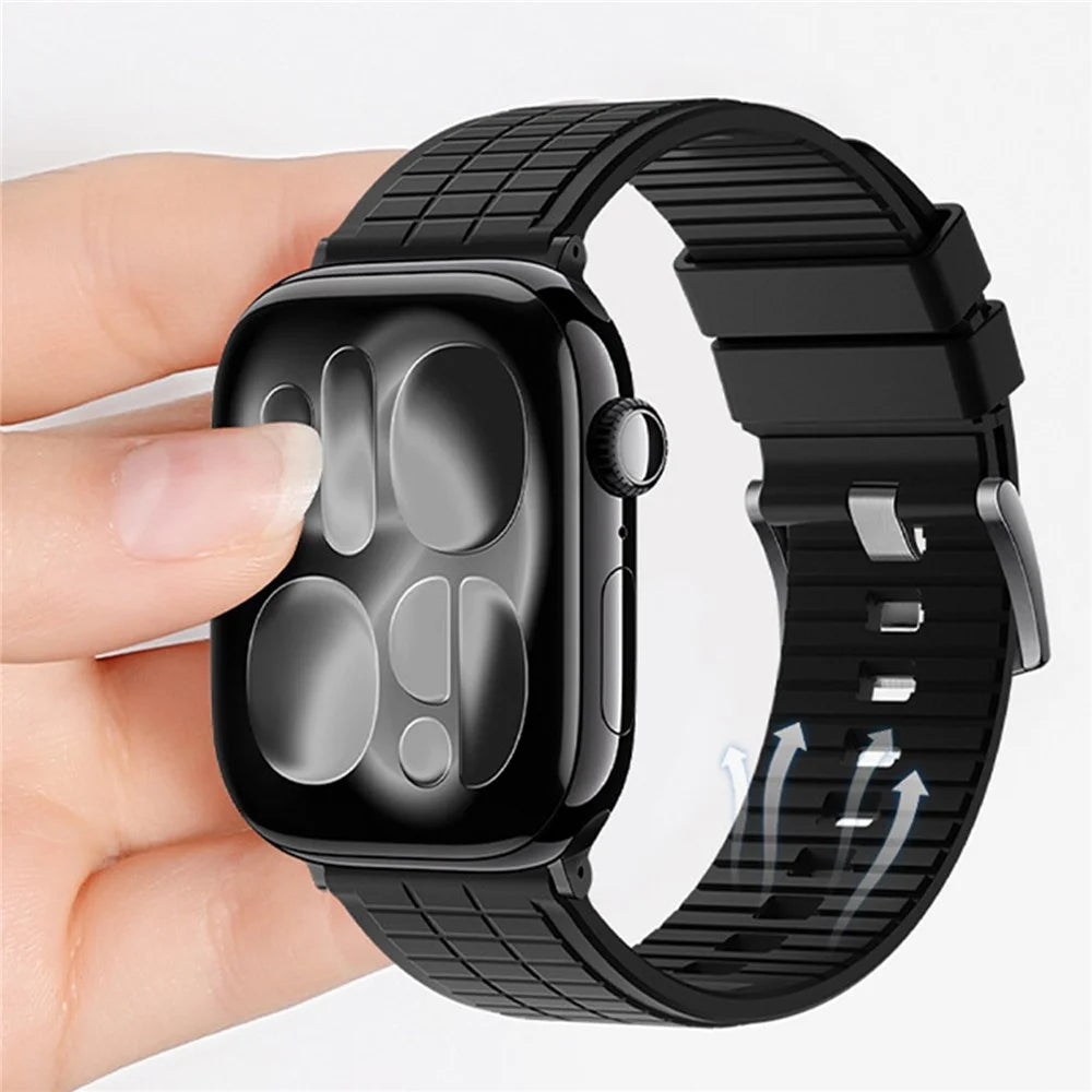 Fluorubber Strap for Apple Watch Ultra 3 2 1 49mm  /  Series 11 10 46mm  /  9 8 7 45mm  /  SE3 SE2 SE 6 5 4 44mm  /  3 2 1 42mm Quick Release Breathable Watch Band - Black - 2