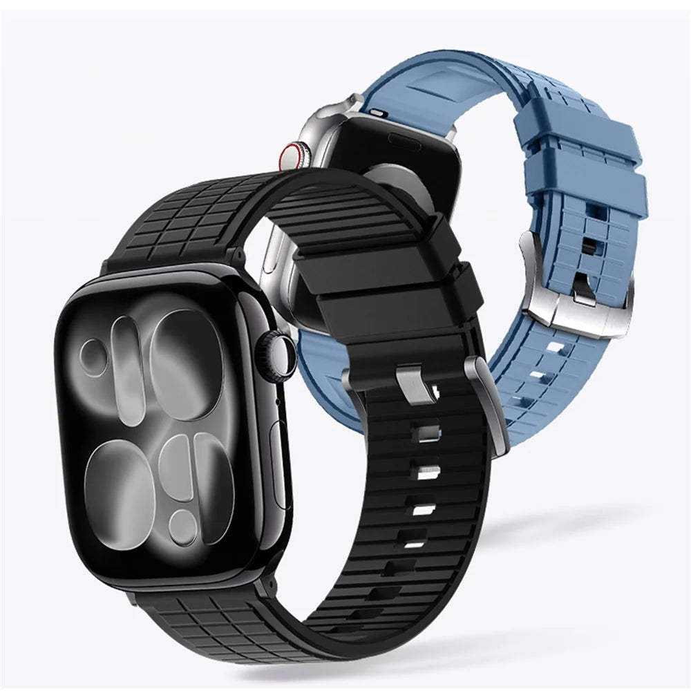 Fluorubber Strap for Apple Watch Ultra 3 2 1 49mm  /  Series 11 10 46mm  /  9 8 7 45mm  /  SE3 SE2 SE 6 5 4 44mm  /  3 2 1 42mm Quick Release Breathable Watch Band - Black - 5