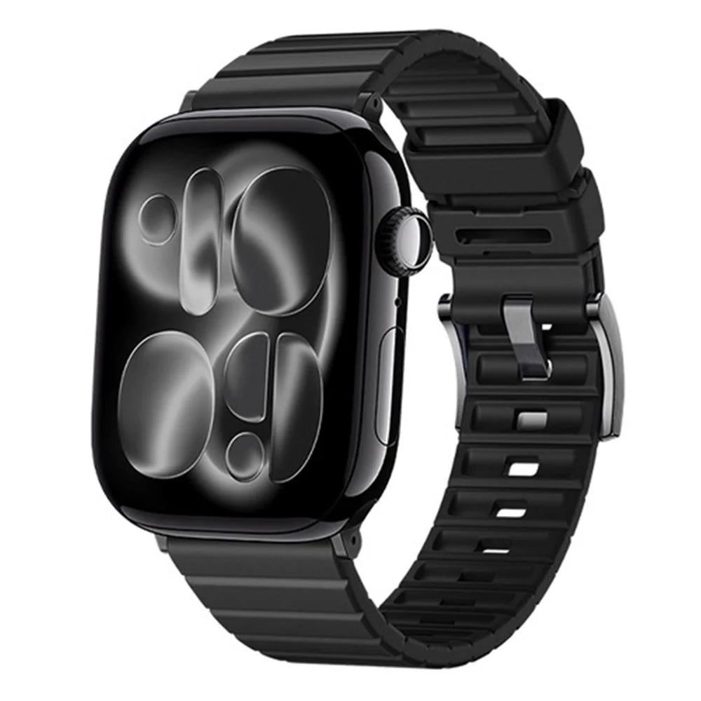 Fluorine Rubber Watch Band for Apple Watch Ultra 3 2 1 49mm  /  Series 11 10 46mm  /  9 8 7 45mm  /  SE3 SE2 SE 6 5 4 44mm  /  3 2 1 42mm Quick Release Wrist Strap - Black - 2
