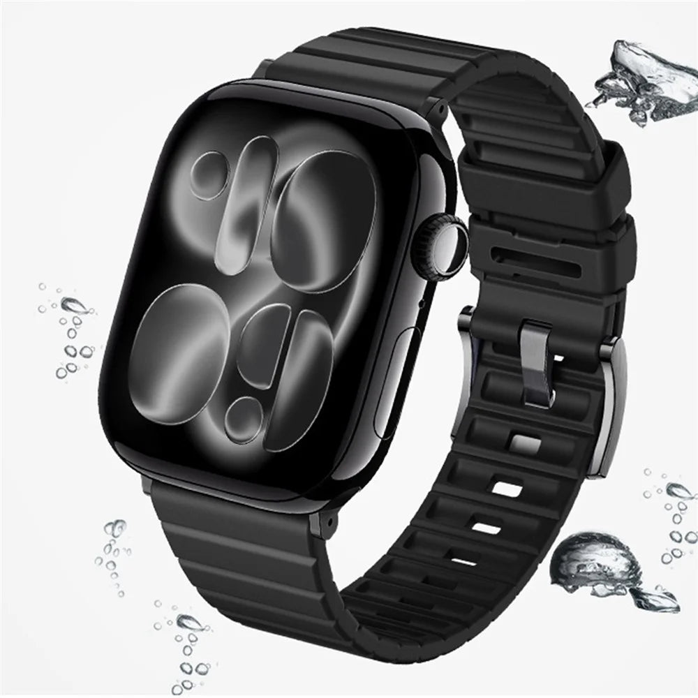 Fluorine Rubber Watch Band for Apple Watch Ultra 3 2 1 49mm  /  Series 11 10 46mm  /  9 8 7 45mm  /  SE3 SE2 SE 6 5 4 44mm  /  3 2 1 42mm Quick Release Wrist Strap - Black - 3