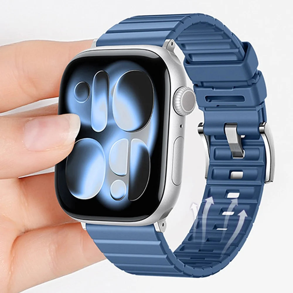 Fluorine Rubber Watch Band for Apple Watch Ultra 3 2 1 49mm  /  Series 11 10 46mm  /  9 8 7 45mm  /  SE3 SE2 SE 6 5 4 44mm  /  3 2 1 42mm Quick Release Wrist Strap - Black - 4