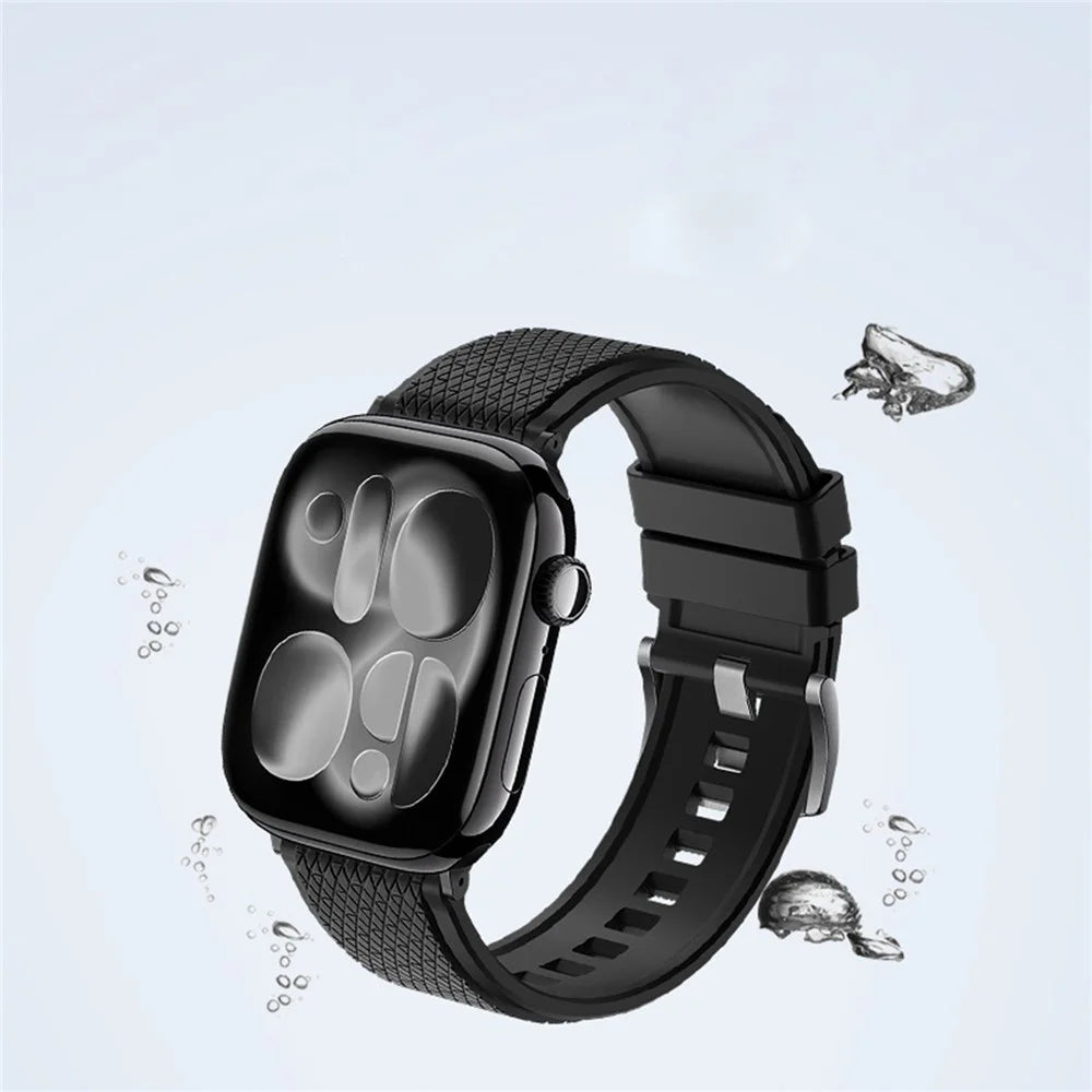 Cross Textured Fluorubber Strap for Apple Watch Series 11 10 42mm  /  9 8 7 41mm  /  SE3 SE2 SE 6 5 4 40mm  /  3 2 1 38mm Replacement Watch Band - Black - 3