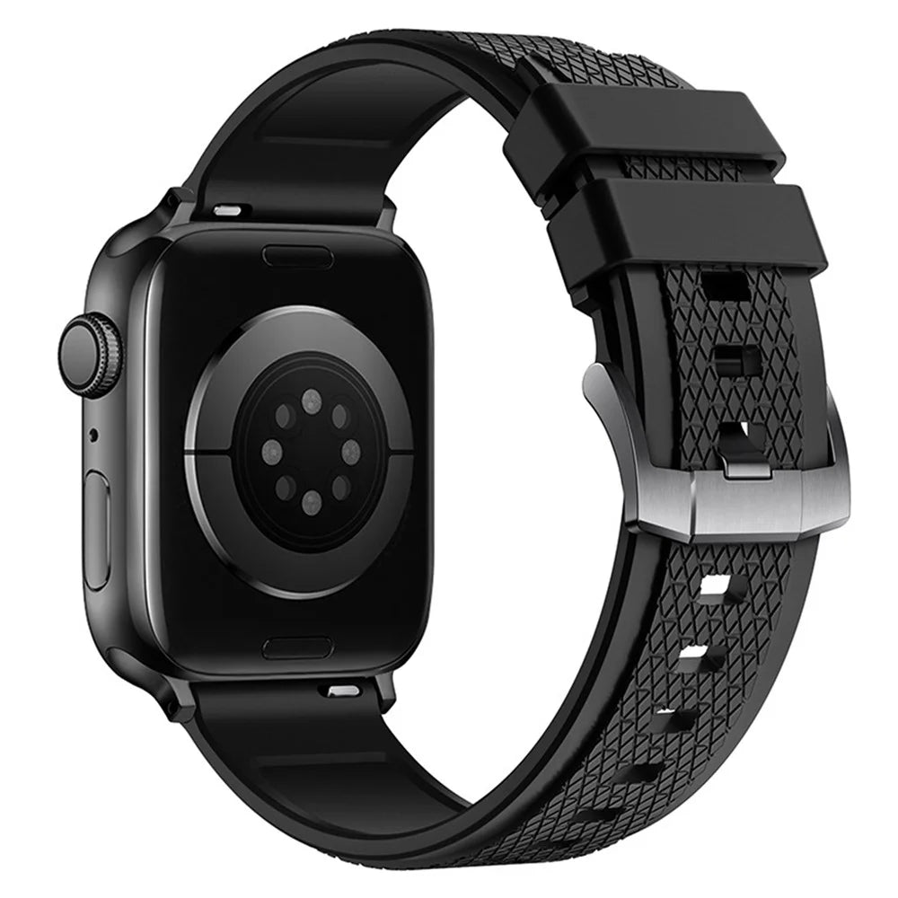 Cross Textured Fluorubber Strap for Apple Watch Ultra 3 2 1 49mm  /  Series 11 10 46mm  /  9 8 7 45mm  /  SE3 SE2 SE 6 5 4 44mm  /  3 2 1 42mm Replacement Watch Band - Black - 1