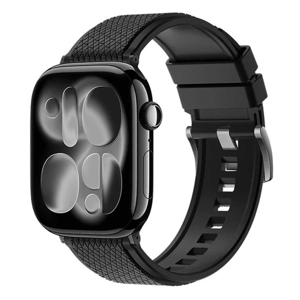 Cross Textured Fluorubber Strap for Apple Watch Ultra 3 2 1 49mm  /  Series 11 10 46mm  /  9 8 7 45mm  /  SE3 SE2 SE 6 5 4 44mm  /  3 2 1 42mm Replacement Watch Band - Black - 2