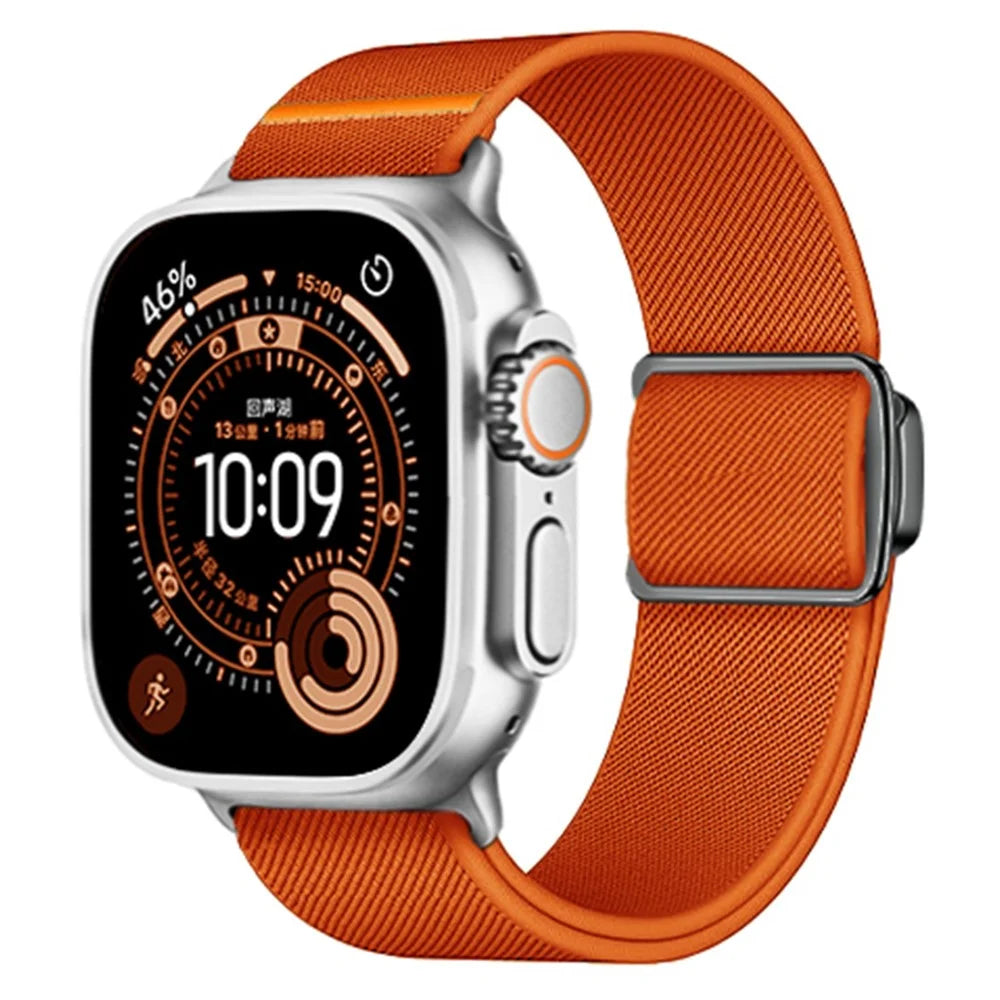 Magnetic Nylon Band for Apple Watch Series 11 10 42mm  /  9 8 7 41mm  /  SE3 SE2 SE 6 5 4 40mm  /  3 2 1 38mm Adjustable Elastic Watch Strap - Orange - 2