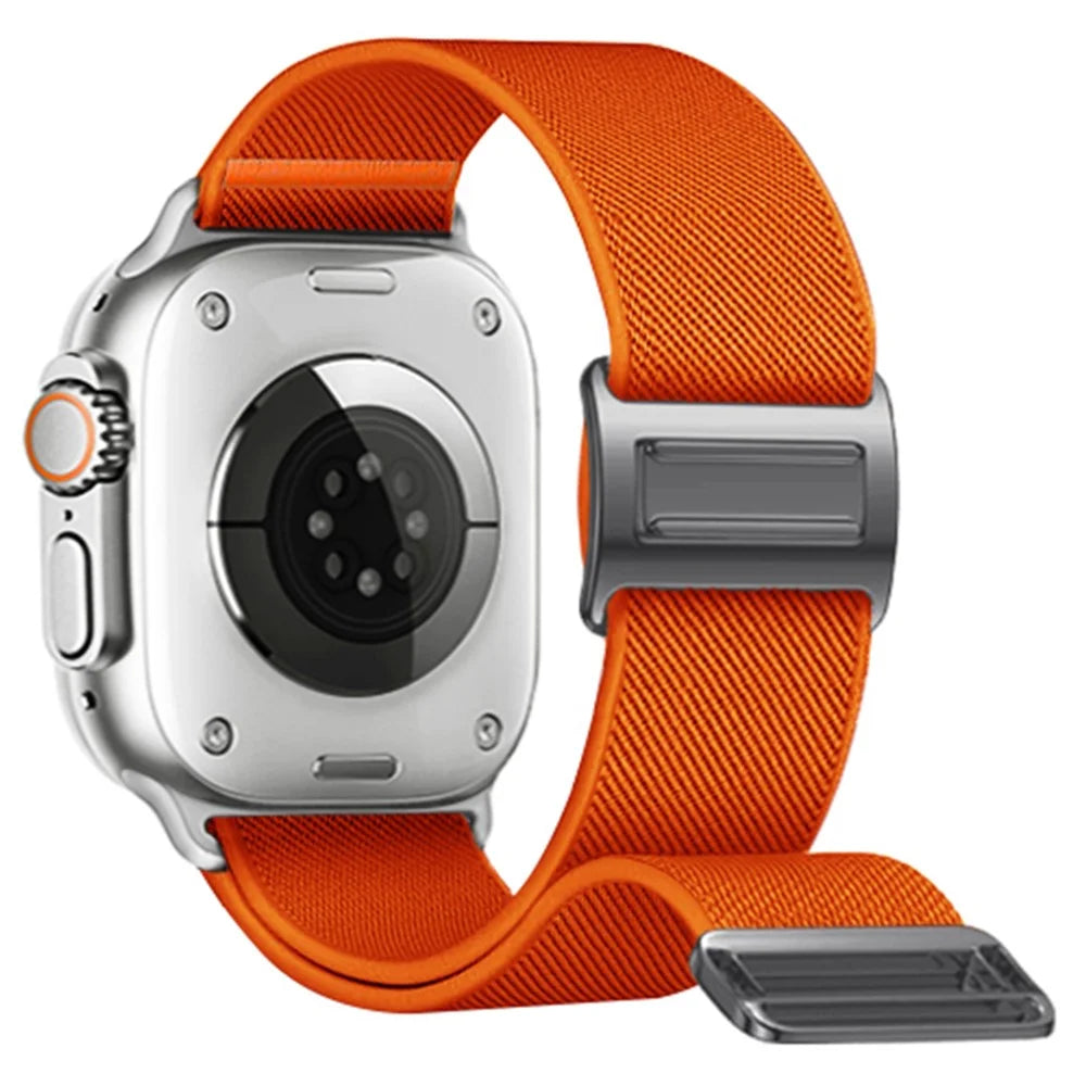 Magnetic Nylon Band for Apple Watch Ultra 3 2 1 49mm  /  Series 11 10 46mm  /  9 8 7 45mm  /  SE3 SE2 SE 6 5 4 44mm  /  3 2 1 42mm Adjustable Elastic Watch Strap - Orange - 1