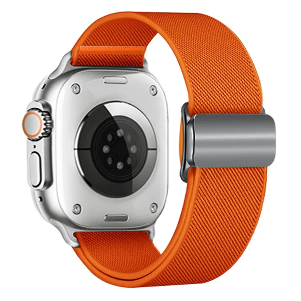 Magnetic Nylon Band for Apple Watch Ultra 3 2 1 49mm  /  Series 11 10 46mm  /  9 8 7 45mm  /  SE3 SE2 SE 6 5 4 44mm  /  3 2 1 42mm Adjustable Elastic Watch Strap - Orange - 3