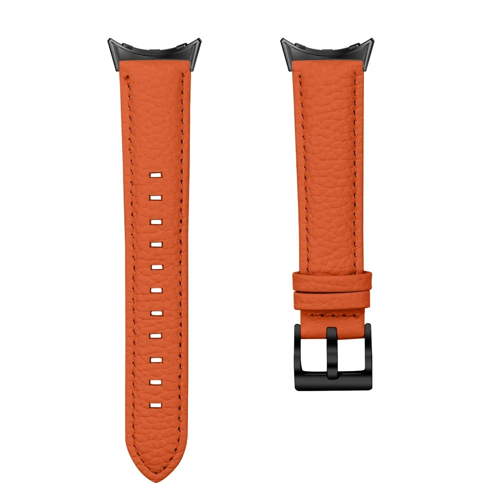 Litchi Textured Genuine Cow Leather Strap with Electroplated Buckle for Google Pixel Watch 4 41mm / Watch 3 41mm / Watch 2 / Watch Pointed-End Watch Band - Orange / Black - 4