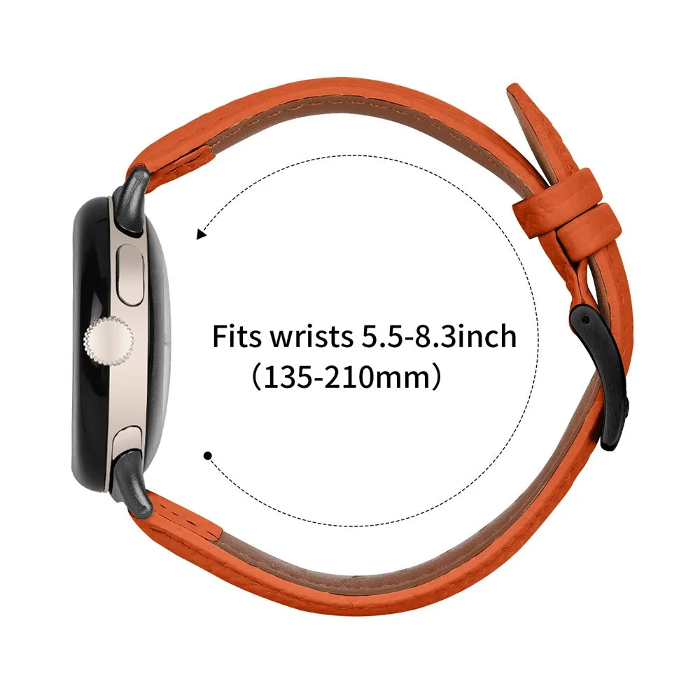 Litchi Textured Genuine Cow Leather Strap with Electroplated Buckle for Google Pixel Watch 4 41mm / Watch 3 41mm / Watch 2 / Watch Pointed-End Watch Band - Orange / Black - 7