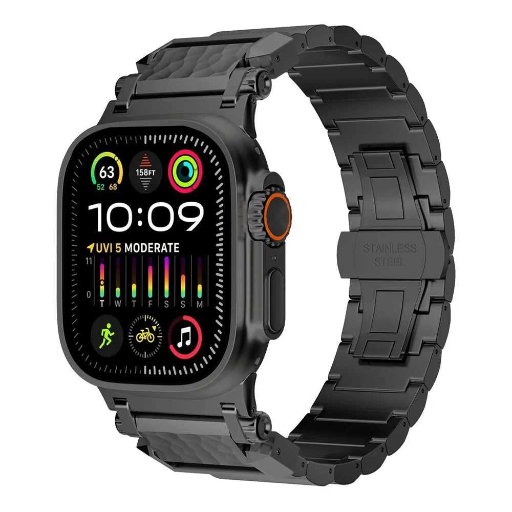Textured Titanium Metal Band for Apple Watch Ultra 3 2 1 49mm  /  Series 11 10 46mm  /  9 8 7 45mm  /  SE3 SE2 SE 6 5 4 44mm  /  3 2 1 42mm Replacement Watch Strap with Butterfly Clasp - Black - 2
