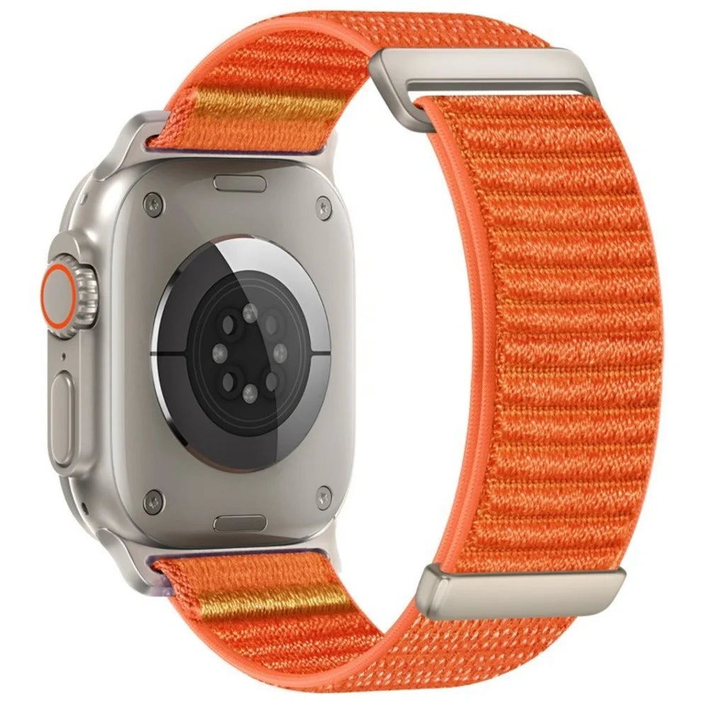 Watch Band For Apple Watch Series 11 10 42mm  /  9 8 7 41mm  /  SE3 SE2 SE 6 5 4 40mm  /  3 2 1 38mm Two-Piece Magic Tape Nylon Woven Wrist Strap - Orange - 1
