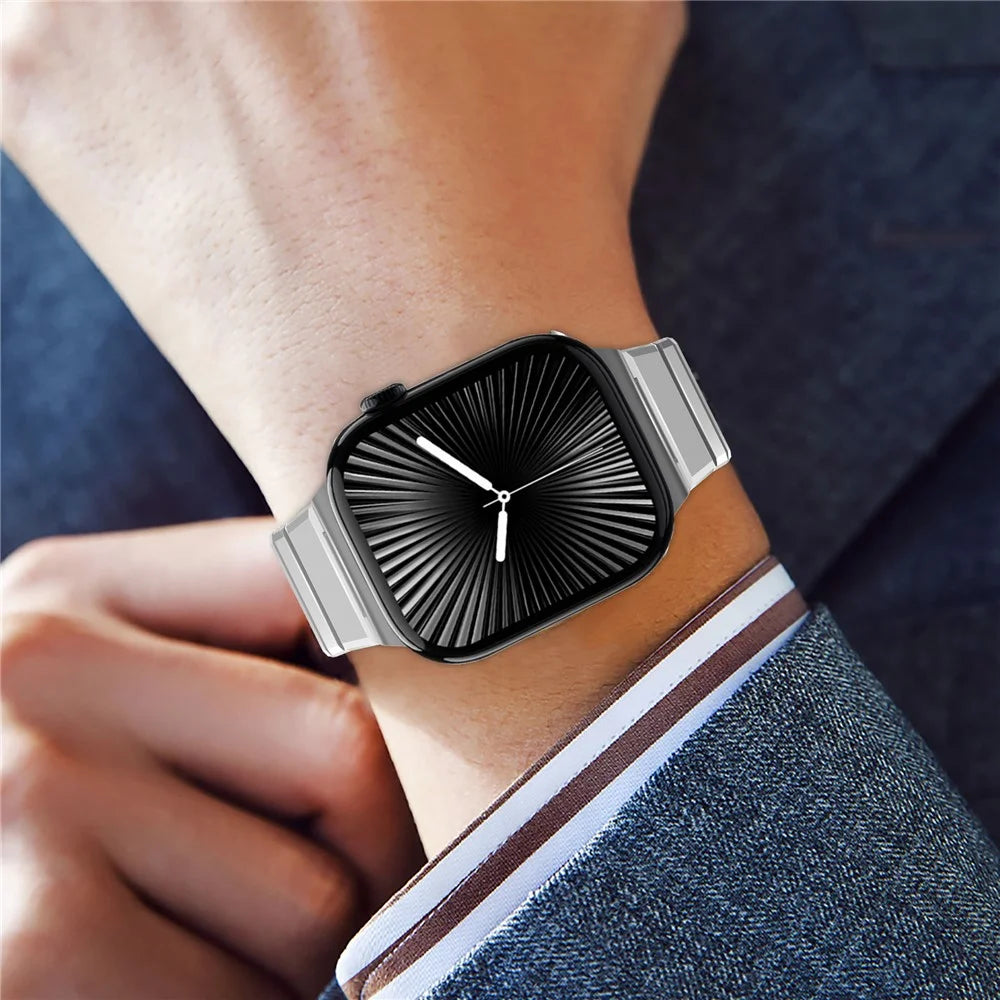 Dual Folded Buckle Watch Band for Apple Watch Series 11 10 42mm  /  9 8 7 41mm  /  SE3 SE2 SE 6 5 4 40mm  /  3 2 1 38mm Titanium Alloy Wrist Strap - Black - 6