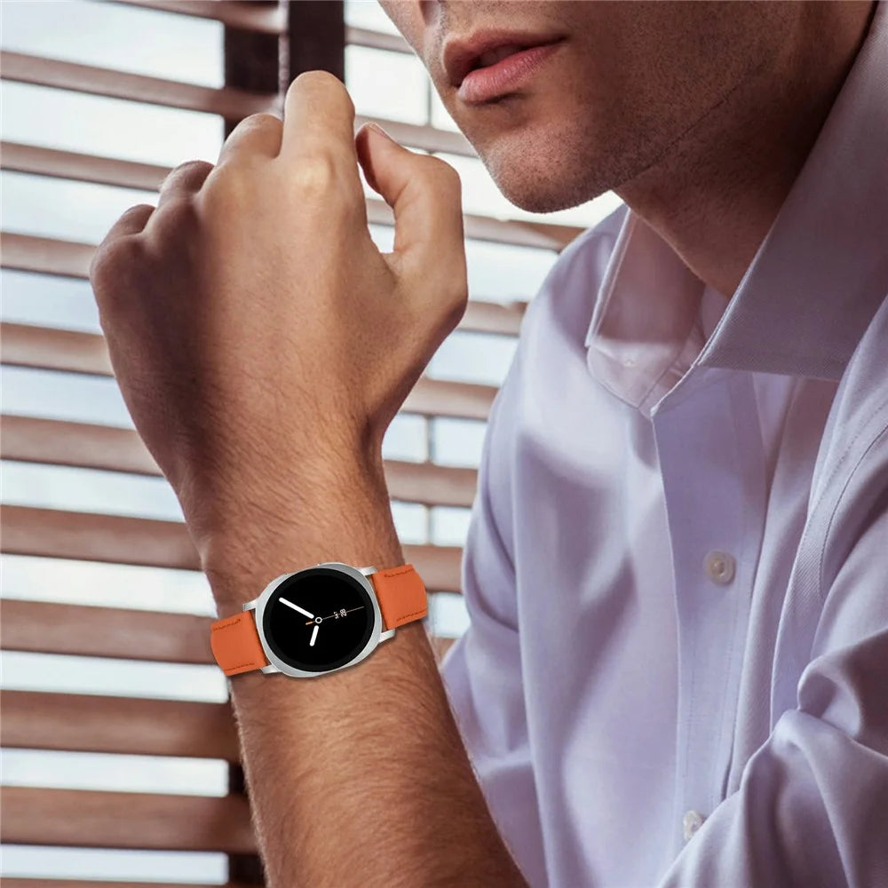 Litchi Texture Genuine Cow Leather Strap for Samsung Galaxy Watch8 Classic 46mm / Watch8 44mm / 40mm Pointed-End Watch Band with Silver Buckle - Orange - 5