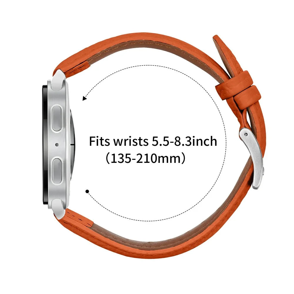Litchi Texture Genuine Cow Leather Strap for Samsung Galaxy Watch8 Classic 46mm / Watch8 44mm / 40mm Pointed-End Watch Band with Silver Buckle - Orange - 6