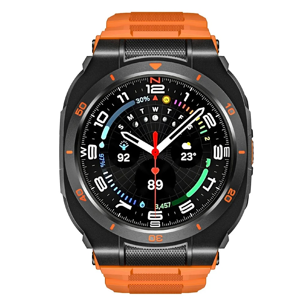 For Samsung Galaxy Watch Ultra (2025) 47mm / Ultra 47mm Silicone Strap with Case 2 in 1 Protective Cover Band Combo Zinc Alloy Bumper - Black / Orange - 3