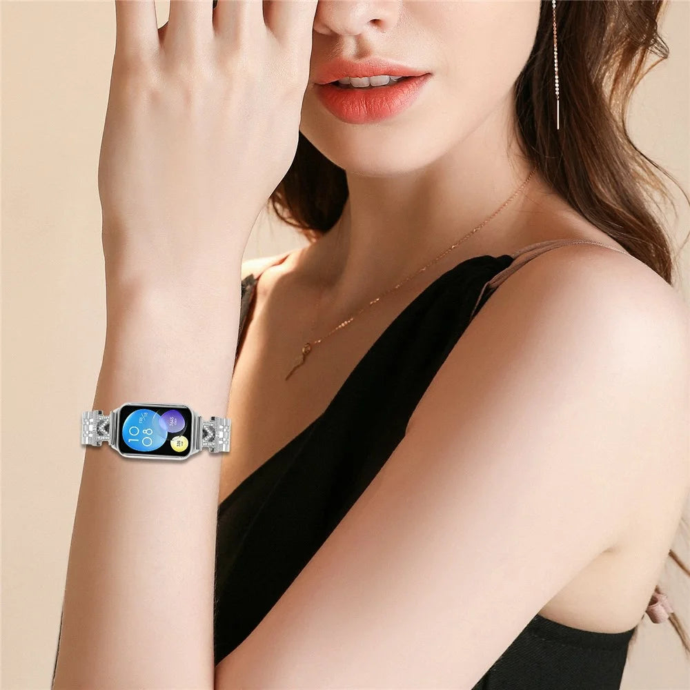 For Xiaomi Smart Band 10 Pro / 9 Pro / 8 Pro / Redmi Watch 6 / 5 / 4 Watch Band Stainless Steel Strap with Rhinestone Decor M-Shaped Connector - Silver - 5