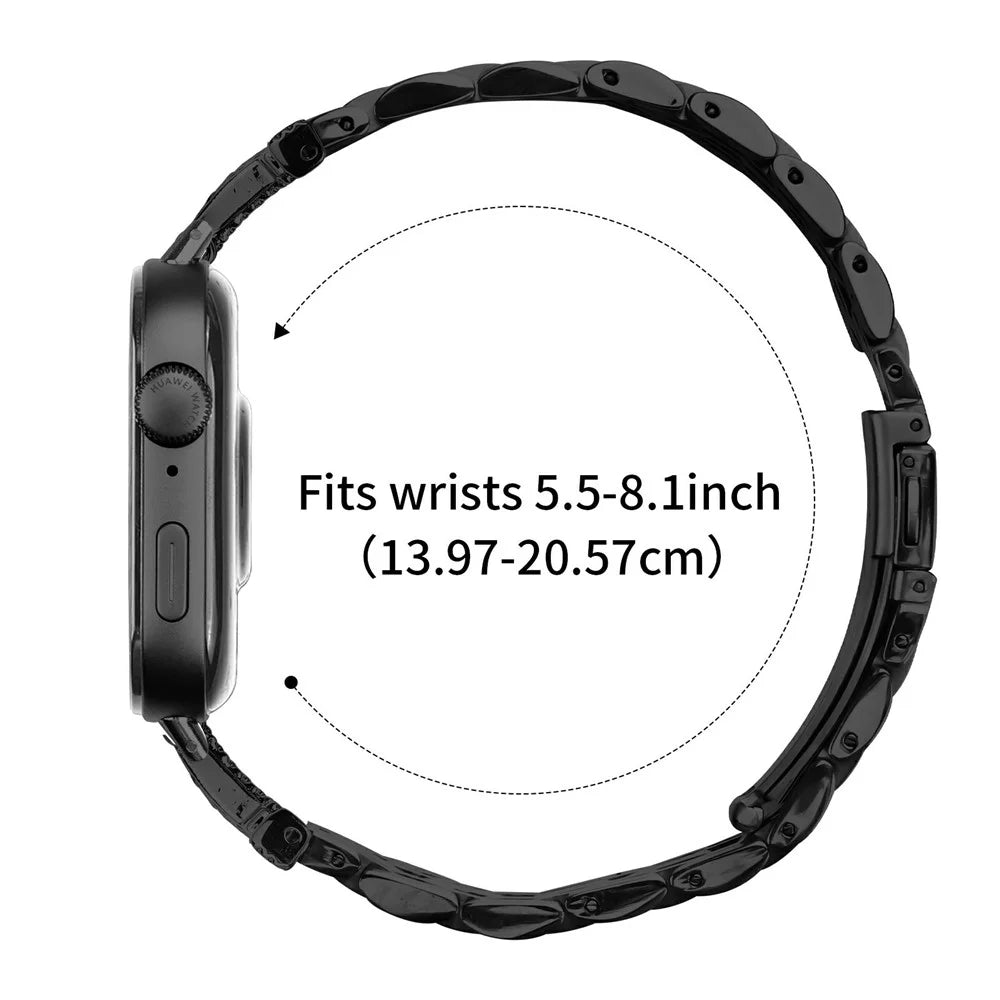 For Huawei Watch Fit 3 Watch Band Stainless Steel Metal Strap with M Shape Connector Rhinestone Decor - Black - 7