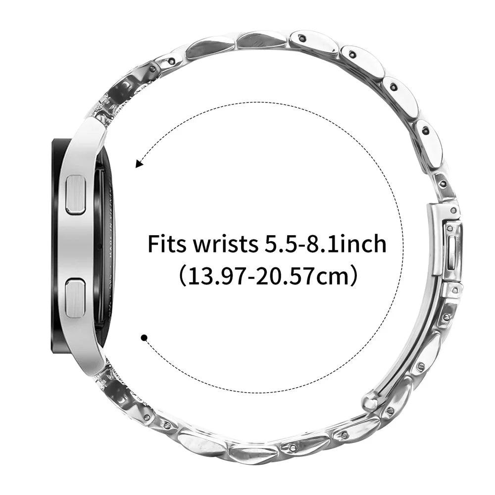 20mm Watch Band For Garmin Forerunner 570 42mm  /  Forerunner 165  /  165 Music Seven Bead Stainless Steel Strap with Rhinestone Ox Horn Style Connector - Silver - 6