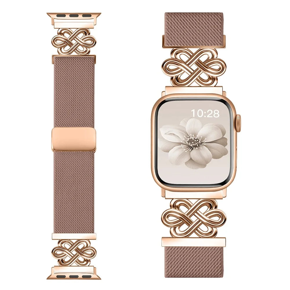 Nylon Sport Band For Apple Watch Series 11 10 42mm  /  9 8 7 41mm  /  SE 2023 2022 SE 6 5 4 40mm  /  3 2 1 38mm Elastic Strap with Chinese Knot Magnetic Buckle - Pink - 2