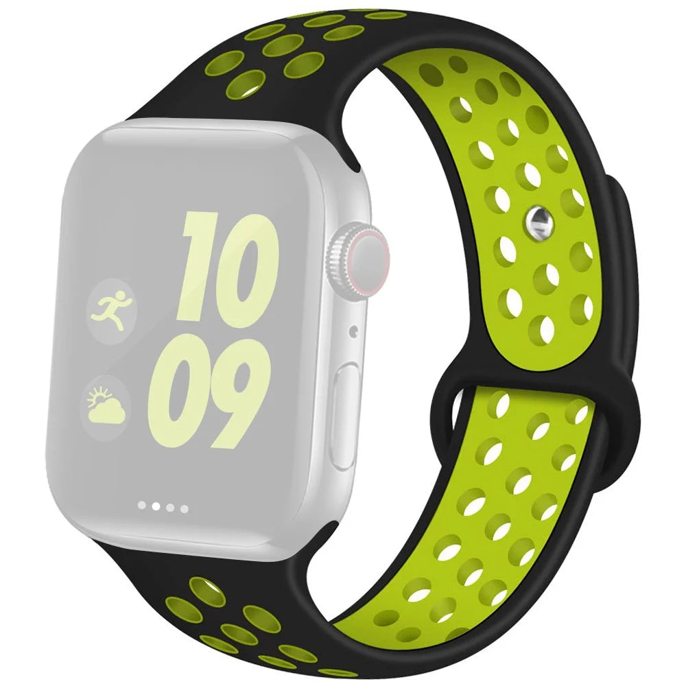 COTECI W12 Silicone Watch Band for Apple Watch Ultra 3 2 1 49mm / Series 11 10 46mm / 9 8 7 45mm / SE3 SE2 SE 6 5 4 44mm / 3 2 1 42mm Dual Color Sports Strap - Black / Fluorescent Yellow - 1