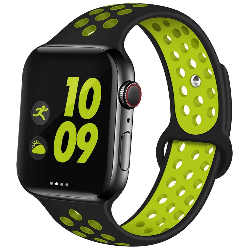 COTECI W12 Silicone Watch Band for Apple Watch Ultra 3 2 1 49mm / Series 11 10 46mm / 9 8 7 45mm / SE3 SE2 SE 6 5 4 44mm / 3 2 1 42mm Dual Color Sports Strap - Black / Fluorescent Yellow - 2