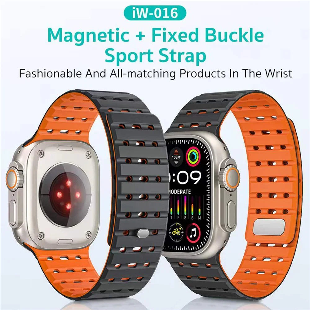 COTECI IW-016 Magnetic Silicone Strap for Apple Watch Series 11 10 42mm / 9 8 7 41mm / SE3 SE2 SE 6 5 4 40mm / 3 2 1 38mm Dual Color Watch Band - Black / Orange - 2