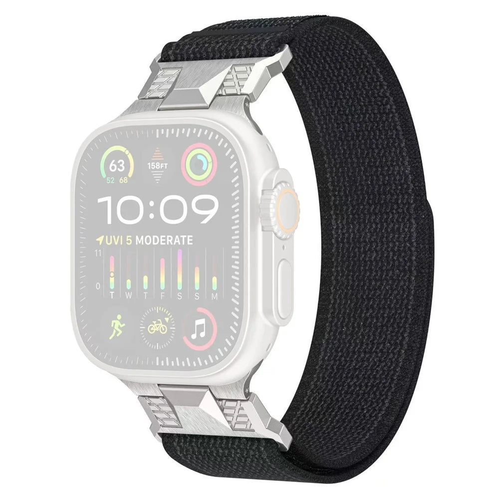 COTECI W124 Nylon Watch Strap for Apple Watch Series 11 10 42mm / 9 8 7 41mm / SE3 SE2 SE 6 5 4 40mm / 3 2 1 38mm Mecha Wild Trail Loopback Band - Black - 1