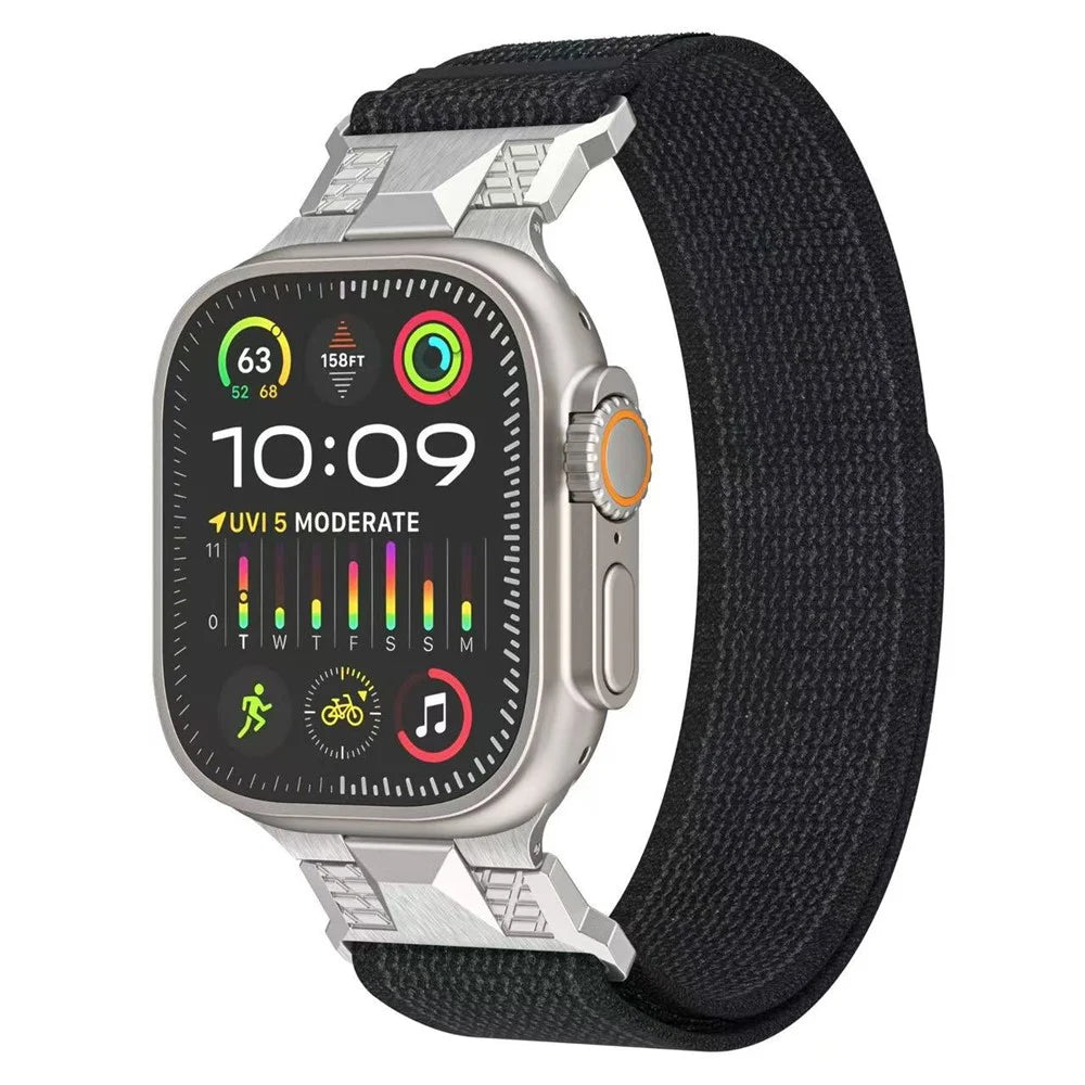 COTECI W124 Nylon Watch Strap for Apple Watch Series 11 10 42mm / 9 8 7 41mm / SE3 SE2 SE 6 5 4 40mm / 3 2 1 38mm Mecha Wild Trail Loopback Band - Black - 2